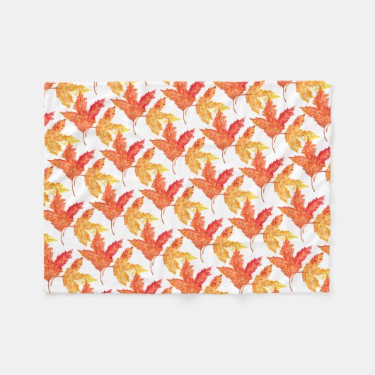 秋の落ち葉 水彩画 秋の木 フリースブランケット (正面(横))