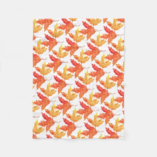 秋の落ち葉 水彩画 秋の木 フリースブランケット (正面)