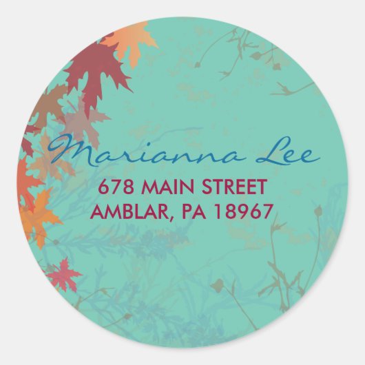 秋の落下葉招待状シール ラウンドシール (正面)