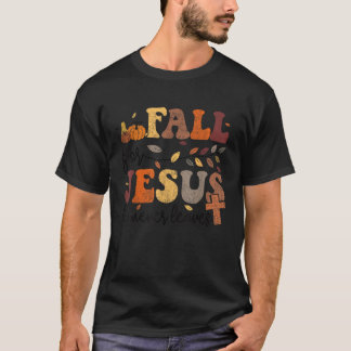 秋の落葉のイエスは女性を見捨てない感謝祭 Tシャツ