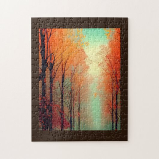 秋の葉が金色のオレンジ色の間に葉並ぶ ジグソーパズル (縦)