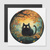 秋の葉が魔法に満ちた秋の黒猫を優しく包み込む マグネット招待状 (正面/裏面)