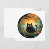 秋の葉が魔法に満ちた黒猫を優しく包み込む 招待状 (正面/裏面)