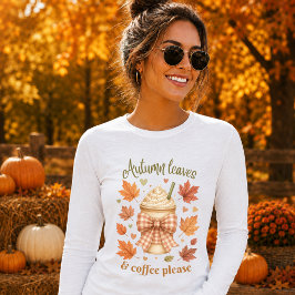 秋の葉とコーヒーをください レディース長袖 Tシャツ