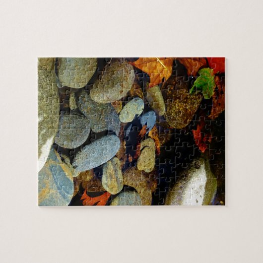 秋の葉とマウンテンクリークの岩 ジグソーパズル (横)