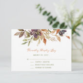 秋の葉と多肉質の水彩RSVP 出欠カード (スタンド正面)