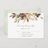 秋の葉と多肉質の水彩RSVP 出欠カード (正面/裏面)