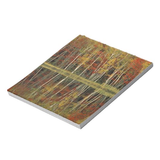 秋の葉と樺の木の反射;ヒアワタ ノートパッド (回転)