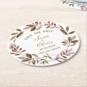 秋の葉と水分の多い水彩日付を保存 ラウンドペーパーコースター (アングル)