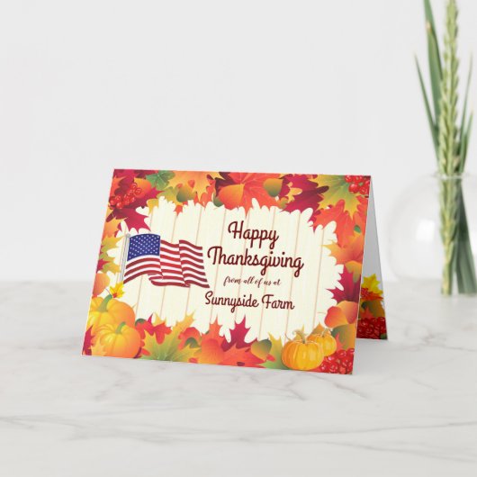 秋の葉と米国国旗のキリスト教の感謝祭 シーズンカード (正面)