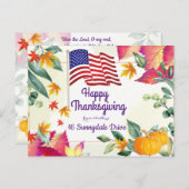 秋の葉と米国国旗のキリスト教の感謝祭 シーズンポストカード (正面/裏面)