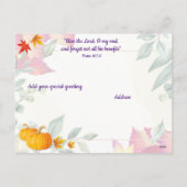 秋の葉と米国国旗のキリスト教の感謝祭 シーズンポストカード (裏面)