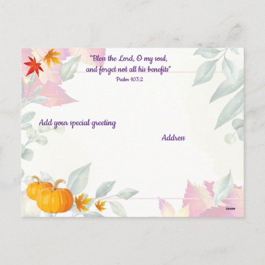 秋の葉と米国国旗のキリスト教の感謝祭 シーズンポストカード (裏面)