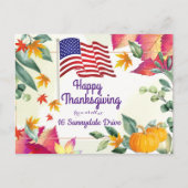 秋の葉と米国国旗のキリスト教の感謝祭 シーズンポストカード (正面)