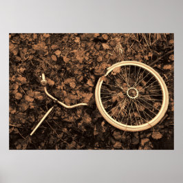 秋の葉と自転車の部品 ポスター