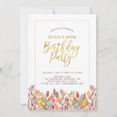 秋の葉と金ゴールド大人60歳の誕生日パーティー 招待状 (正面)