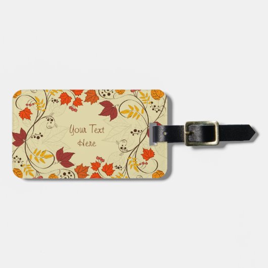 秋の葉のつる植物とカスタマイズ可能文字 ラゲッジタグ (正面横)