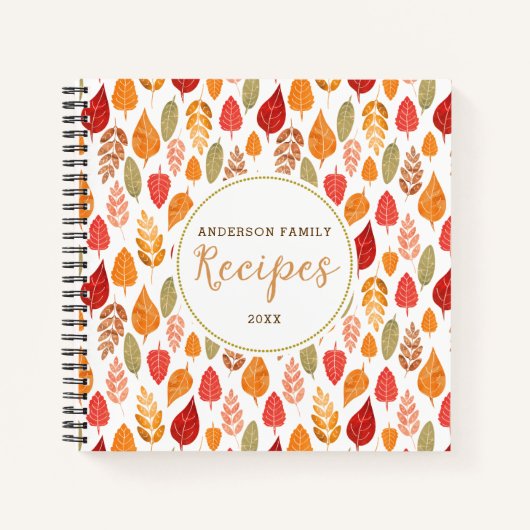 秋の葉のパターンレシピ ノートブック (正面)