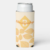 秋の葉のパターン個人モノグラム名 スリム缶クーラー (Seltzer正面)