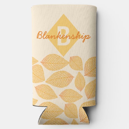 秋の葉のパターン個人モノグラム名 スリム缶クーラー (裏面)