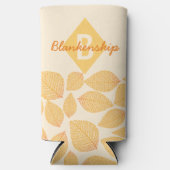 秋の葉のパターン個人モノグラム名 スリム缶クーラー (正面)