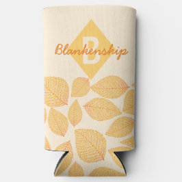 秋の葉のパターン個人モノグラム名 スリム缶クーラー