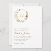 秋の葉のモノグラム結婚式 招待状 (正面)