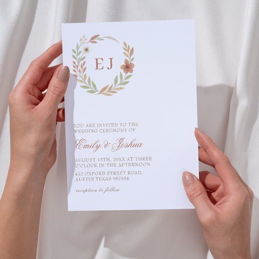 秋の葉のモノグラム結婚式 招待状