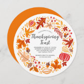 秋の葉のリース感謝祭 招待状 (正面/裏面)