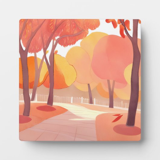 秋の葉の散歩 | 抽象芸術水色 フォトプラーク (正面)