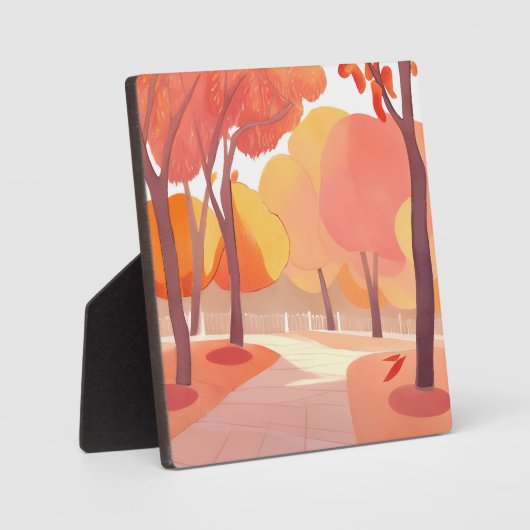 秋の葉の散歩 | 抽象芸術水色 フォトプラーク (正面)