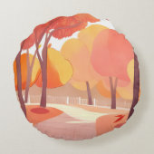 秋の葉の散歩 | 抽象芸術水色 ラウンドクッション (裏面)