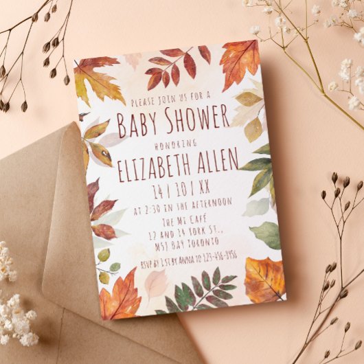 秋の葉の水色秋の赤ちゃんシャワー 招待状