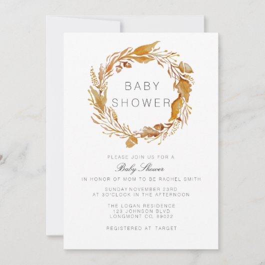 秋の葉の水色 |ベビーシャワー招待状 招待状 (正面)