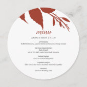 秋の葉の燃えたオレンジ色の丸いメニューカード メニュー (正面)