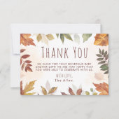 秋の葉の秋ありがとう赤ちゃんシャワー サンキューカード (正面)