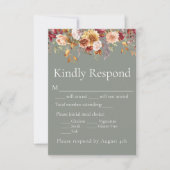 秋の葉の秋のセージ緑の結婚式RSVP 出欠カード (正面)