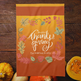 秋の葉の秋の居心地の良い素朴感謝祭 キッチンタオル