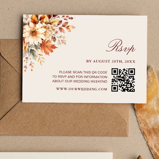 秋の葉の秋の植物QRコードの結婚式 出欠カード
