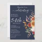 秋の葉の秋の色ネイビーブルー誕生日 招待状 (正面)