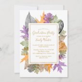 秋の葉の紅葉金ゴールドスクリプトの卒業 招待状 (正面)