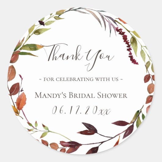 秋の葉の緑のリースありがとう ラウンドシール (正面)