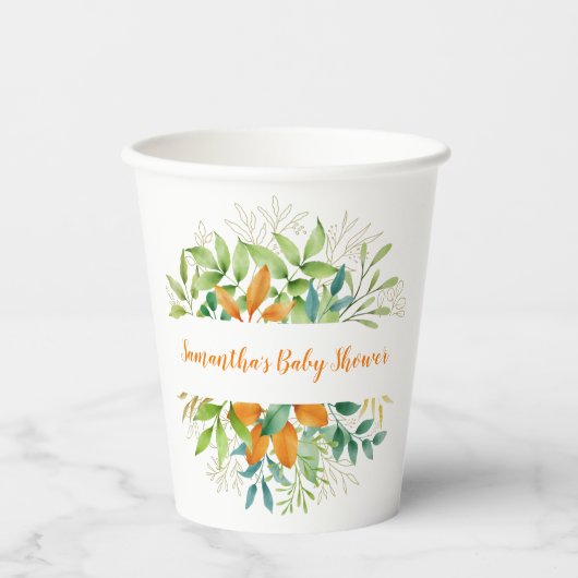 秋の葉の緑の赤男女兼用ちゃんシャワー 紙コップ (正面)