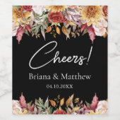 秋の葉の花の白と黒結婚の色 ワインラベル (シングルラベル)