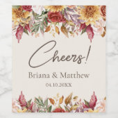 秋の葉の花アイボリー結婚のワイン ワインラベル (シングルラベル)