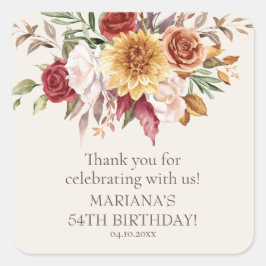 秋の葉の花アイボリー誕生日パーティーの好意 スクエアシール