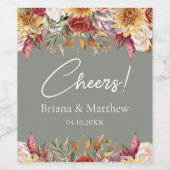 秋の葉の花セージ結婚グリーン ワインラベル (シングルラベル)