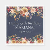 秋の葉の花ネイビーブルーバースデーパーティー スタンダードランチョンナプキン (正面)