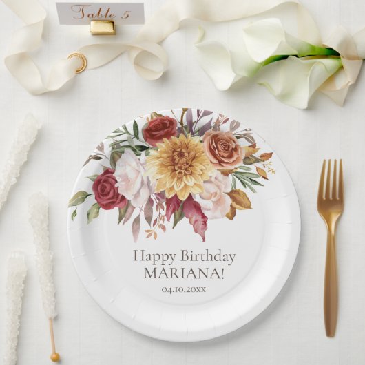 秋の葉の花ホワイトバースデーパーティー ペーパープレート (ウェディング)