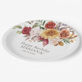 秋の葉の花ホワイトバースデーパーティー ペーパープレート (アングル)